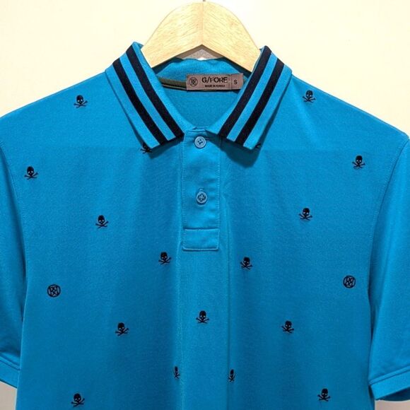 EUC G/FORE S Skull Embroidered Stretch Golf Polo in Bluebird - Picture 3 of 5